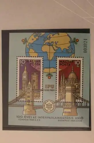 Ungarn 1989 Nr 202 A; 202 B;Geschenkblock Postfrisch  Blockausgabe 100 Jahre IPU; Konferenz Budapest 1989