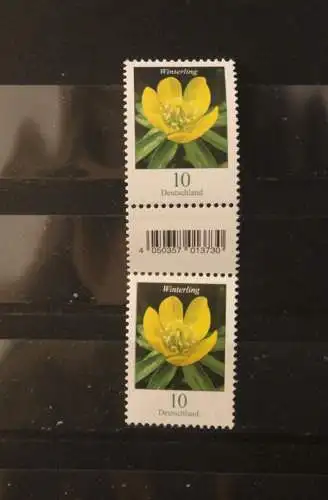 Deutschland 2022; Freimarken: Blumen:Winterling; 10 Cent; senkrechtes. Paar mit EAN oben; Nr. 200; MNH