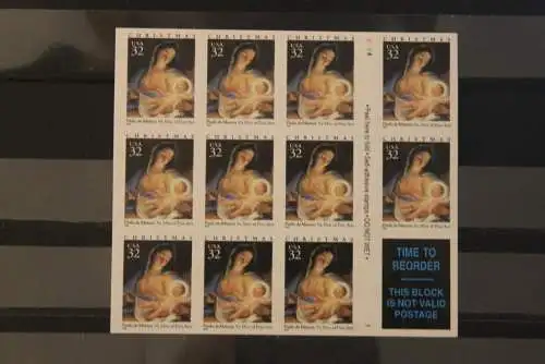 U.S.A. 1996;  Folienblatt Weihnachten Maria mit Kind; MiNr. 37; MNH, lesen