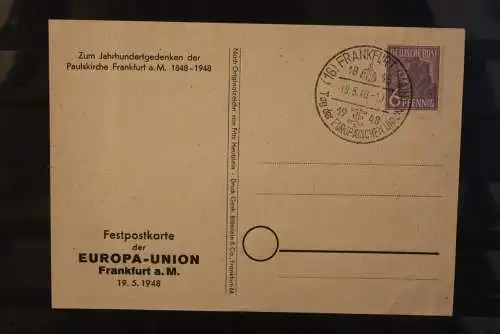 Deutschland 1948; Festpostkarte EUROPA-UNION Frankfurt a. M.; SST, rar