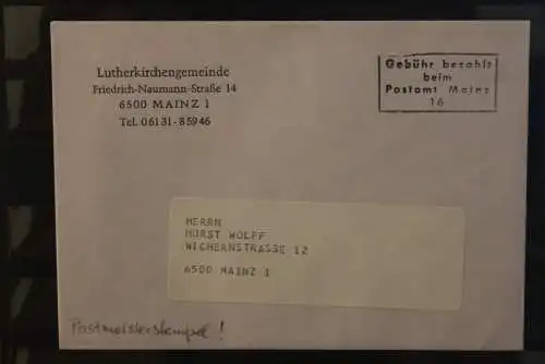 Deutschland 1995; Postmeisterstempel Mainz auf Brief