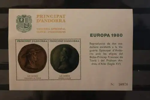 VIGNETTE, Andorra; EUROPA 1980, nummeriert, gummiert, gezähnt