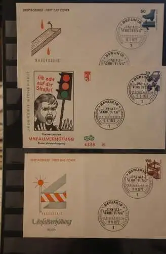 Berlin 1971-73; Berlin Unfallverhütung, Kompletter Satz; FDC; MiNr. 402-411, 453