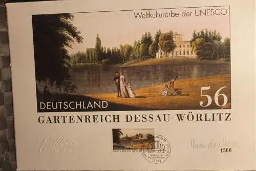 Deutschland 2002: UNESCO-Welterbe:Gartenreich Dessau-Wörlitz, Briefmarkengraphik; MiNr. 2277, limitiert, nummeriert