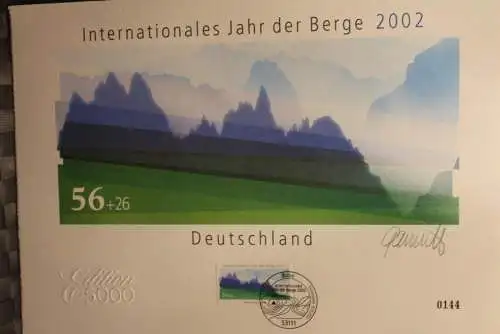 Deutschland 2002: Umweltschutz: Intern. Jahr der Berge, Briefmarkengraphik; MiNr. 2231, limitiert, nummeriert