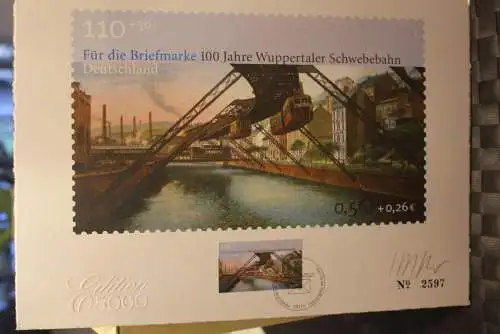 Deutschland 2001:100 Jahre Wuppertaler Schwebebahn, Briefmarkengraphik; MiNr. 2171, limitiert, nummeriert