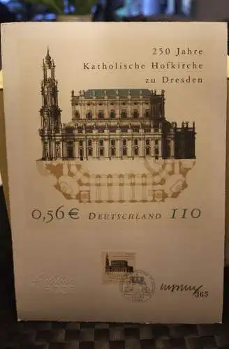 Deutschland 2001:Katholische Hofkirche zu Dresden, Briefmarkengraphik; MiNr. 2196, limitiert, nummeriert