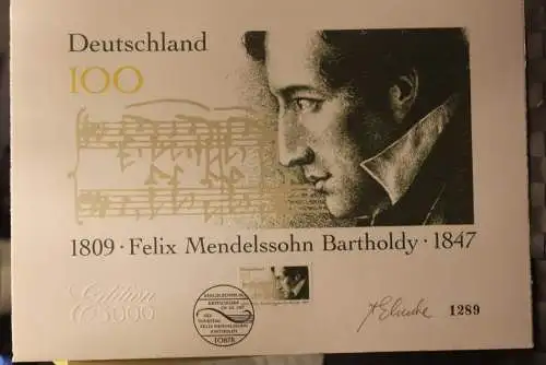 Deutschland 1997:Felix Mendelssohn Bartholdy, Briefmarkengraphik; MiNr. 1953, limitiert, nummeriert