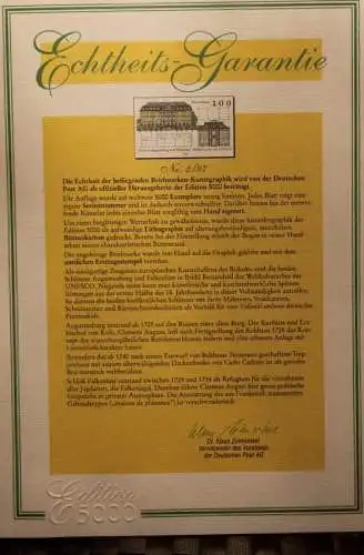 Deutschland 1997:UNESCO Welterbe Schlösser Augustusburg;Falkenlust,Briefmarkengraphik;MiNr. 1913,limitiert,nummeriert