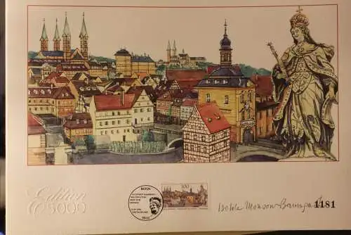 Deutschland 1996:UNESCO Weltkulturerbe:Altstadt Bamberg, Briefmarkengraphik; MiNr. 1881, limitiert, nummeriert