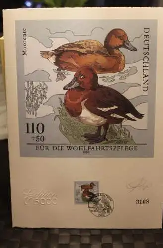 Deutschland 1998: Wohlfahrt:Bedrohte Vogelarten:Moorente, Briefmarkengraphik; MiNr. 2017, limitiert,nummeriert