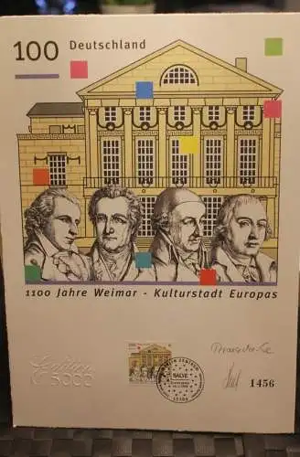 Deutschland 1999: 1100 Jahre Weimar-Kulturstadt Europas; Briefmarkengraphik; MiNr. 2028 limitiert,nummeriert