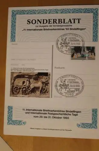 BRD; Sonderblatt,Erinnerungsblatt,Gedenkblatt:11. Intern. Briefmarkenbörse '93 Sindelfingen