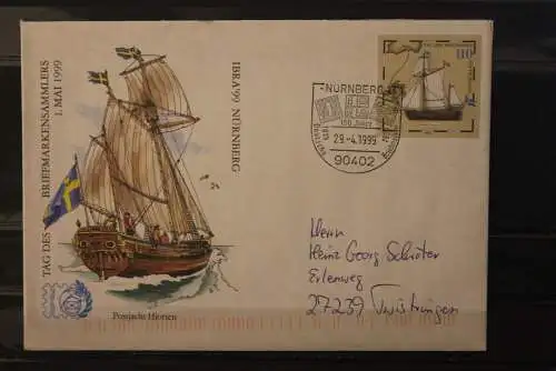 Deutschland 1999,Sonderumschlag USo 8;IBRA '99 Nürnberg;Postschiff, Tag der Briefmarke, SST