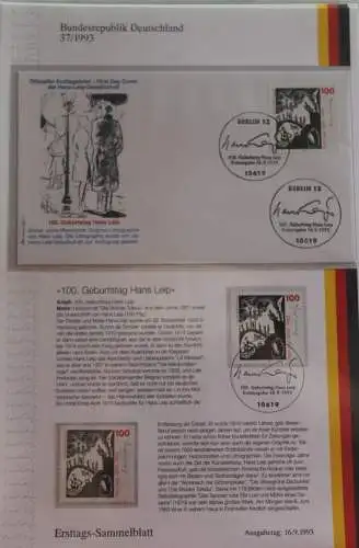 Deutschland  Ersttags-Sammelblatt 1993: 100. Geburtstag Hans Leip; MiNr. 1694