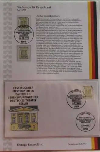 Deutschland  Ersttags-Sammelblatt 1993: Sehenswürdigkeiten: Deutsches Theater Berlin, MiNr. 1691
