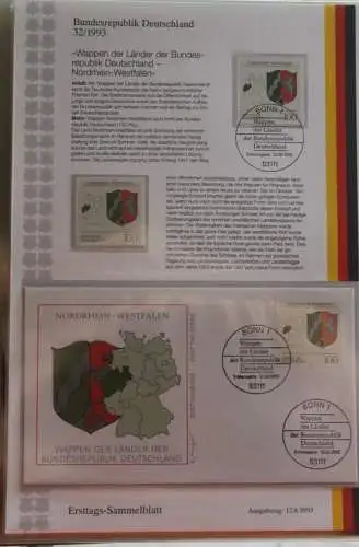 Deutschland  Ersttags-Sammelblatt 1993: Wappen der Länder: Nordrhein-Westfalen; MiNr. 1663