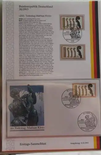 Deutschland  Ersttags-Sammelblatt 1993: 250. Todestag Mathias Klotz; Geigenbauer, MiNr. 1688