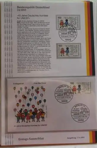 Deutschland  Ersttags-Sammelblatt 1993: 40 Jahre UNICEF;  MiNr. 1682