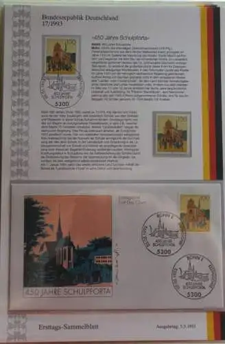 Deutschland  Ersttags-Sammelblatt 1993: 450 Jahre Schulpforta, MiNr. 1675