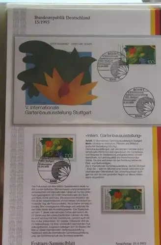 Deutschland  Ersttags-Sammelblatt 1993: Gartenbauausstellung Stuttgart, MiNr. 1672