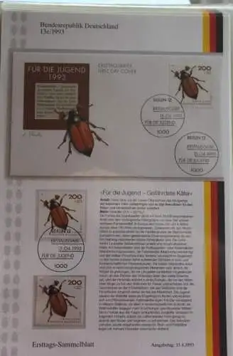 Deutschland  Ersttags-Sammelblatt 1993: Für die Jugend: Gefährdete Käfer, MiNr. 1670