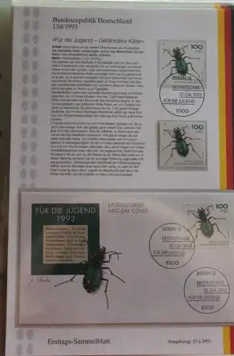 Deutschland  Ersttags-Sammelblatt 1993: Für die Jugend: Gefährdete Käfer, MiNr. 1669