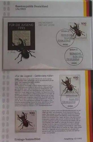 Deutschland  Ersttags-Sammelblatt 1993: Für die Jugend: Gefährdete Käfer, MiNr. 1668