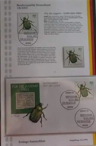Deutschland  Ersttags-Sammelblatt 1993: Für die Jugend: Gefährdete Käfer, MiNr. 1667
