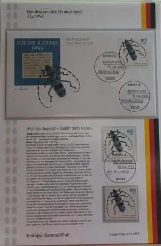 Deutschland  Ersttags-Sammelblatt 1993: Für die Jugend: Gefährdete Käfer, MiNr. 1666