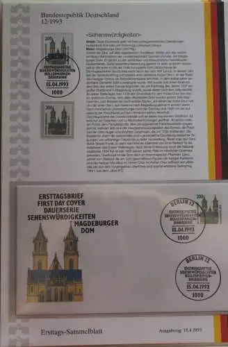 Deutschland  Ersttags-Sammelblatt 1993: Sehenswürdigkeiten: Magdeburger Dom, MiNr. 1665