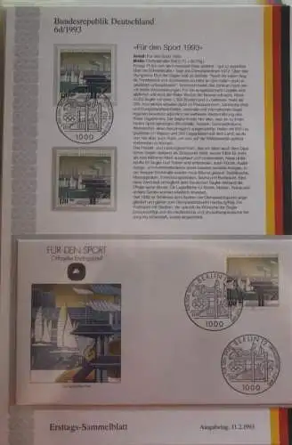 Deutschland  Ersttags-Sammelblatt 1993: Für den Sport; Olympiahafen Kiel; MiNr. 1653