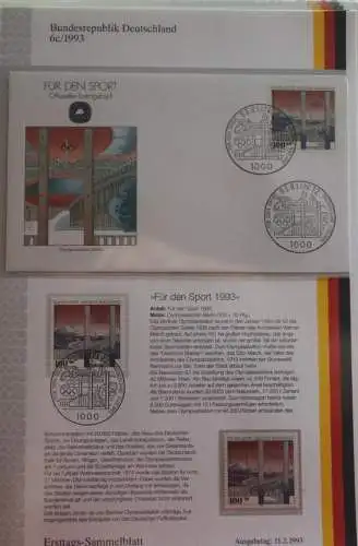 Deutschland  Ersttags-Sammelblatt 1993: Für den Sport; Olympiastadion Berlin; MiNr. 1652