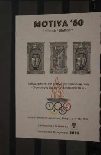 VIGNETTE; BRD, Vignette zur MOTIVA '80; Schwarzdruck Olympiamarken Griechenland 1896