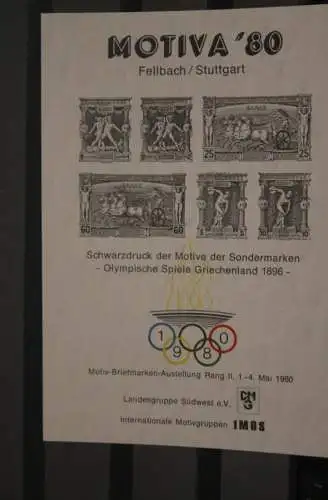 VIGNETTE; BRD, Vignette zur MOTIVA '80; Schwarzdruck Olympiamarken Griechenland 1896