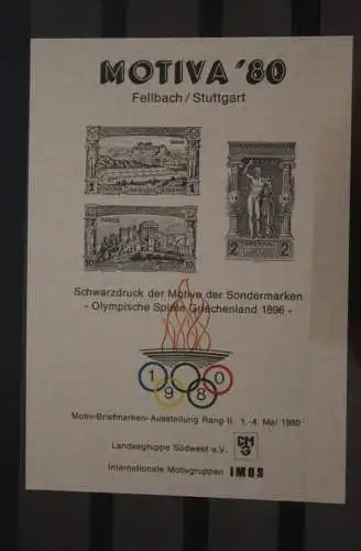 VIGNETTE; BRD, Vignette zur MOTIVA '80; Schwarzdruck Olympiamarken Griechenland 1896