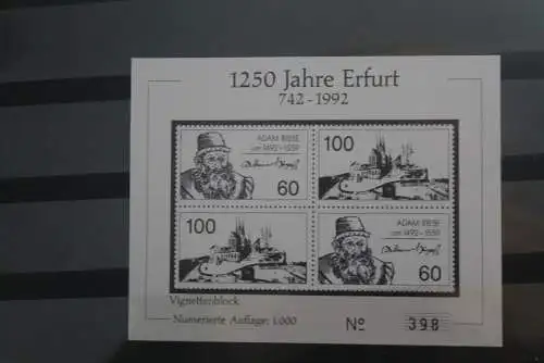 VIGNETTE; Vignettenblock 1250 Jahre Erfurt 1992, nummeriert