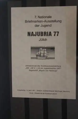 VIGNETTE; BRD Schwarzdruck Segelschiff "Wappen von Hamburg" zur NAJUBRIA '77 Jülich,