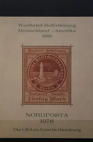 VIGNETTE; Wertbrief-Beförderung Deutschland-Amerika 1916;Neudruck zur NORDPOSTA 1976