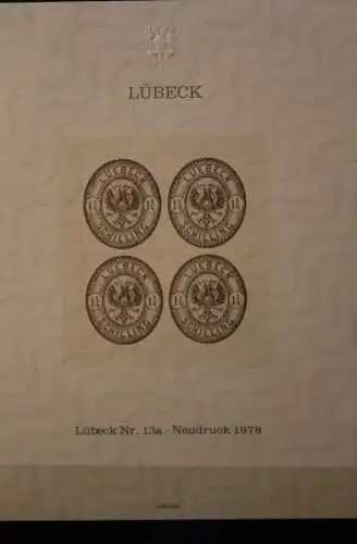 VIGNETTE; Lübeck Nr. 13a; Neudruck 1978, nummeriert, Prägedruck