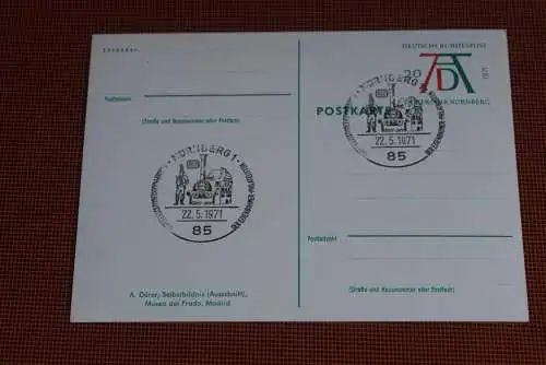 Dürer Sonderpostkarte 1971; PSo3/01; Selbstbildnis; SST Nürnberg; Eisenbahn - Stempel