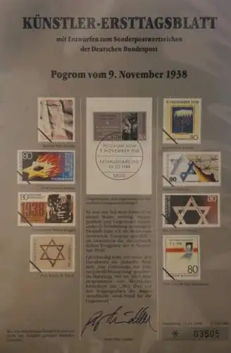 Deutschland, Künstler-Ersttagsblatt 1988: Pogrom vom 9. November 1938