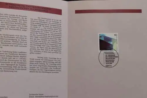 Deutschland 1999; Jahressammlung-ETB: Friedenspreis Buchhandel, MiNr. 2075, bitte lesen