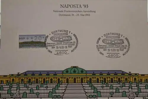 BRD, Erinnerungskarte,Ausstellungskarte:NAPOSTA '93 Dortmund, ATM, SST Potsdam