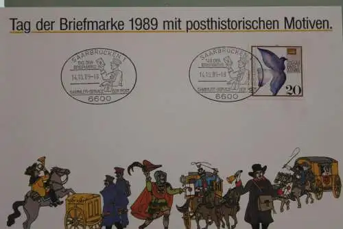 BRD, Erinnerungskarte,Ausstellungskarte:Tag der Briefmarke 1989, SST Saarbrücken