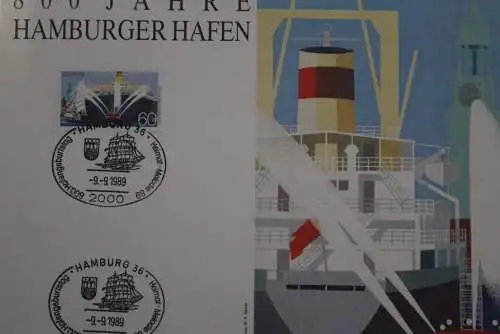 Erinnerungskarte,Ausstellungskarte:800 Jahre Hamburger Hafen; SST Segelschiff Hamburg 1989