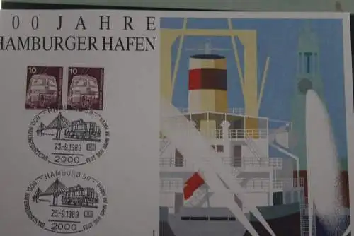 Erinnerungskarte,Ausstellungskarte:800 Jahre Hamburger Hafen; SST Bundesbahn Hamburg 1989