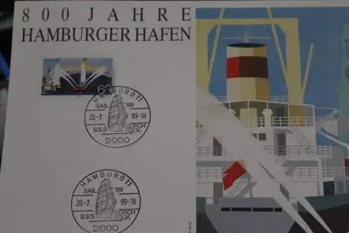 Erinnerungskarte,Ausstellungskarte:800 Jahre Hamburger Hafen; SST Gorch Fock Hamburg 1989