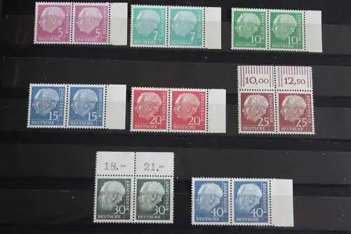 Deutschland, Heuss lumogen; MiNr. 179y-260y, 8 Paare, kompl. Satz, Randstücke, 6 Werte gepr. Schlegel, MNH