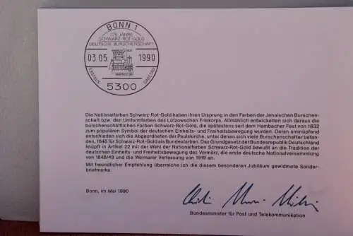 Ministerkarte zum Ausgabeanlaß: "175 Jahre Schwarz-Rot-Gold", 3. Mai 1990; MiNr. 1463